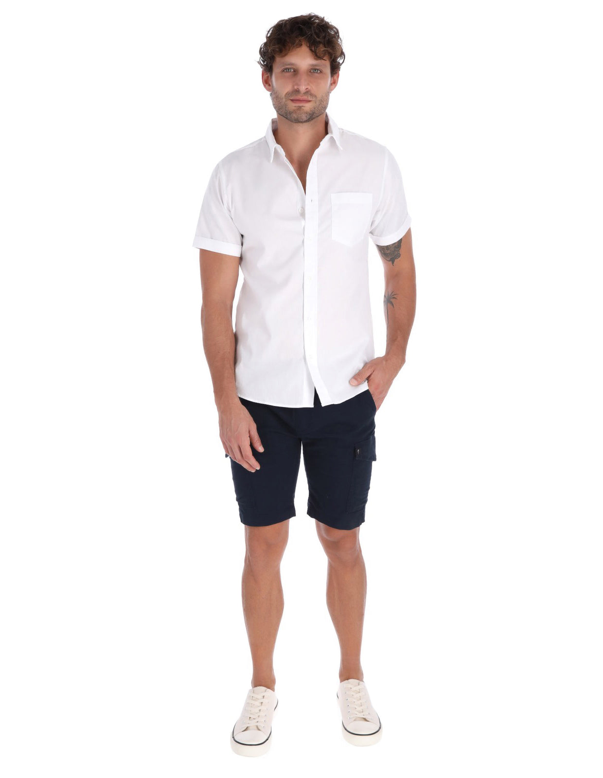 Bermuda Cargo de Gabardina - Azul Marino