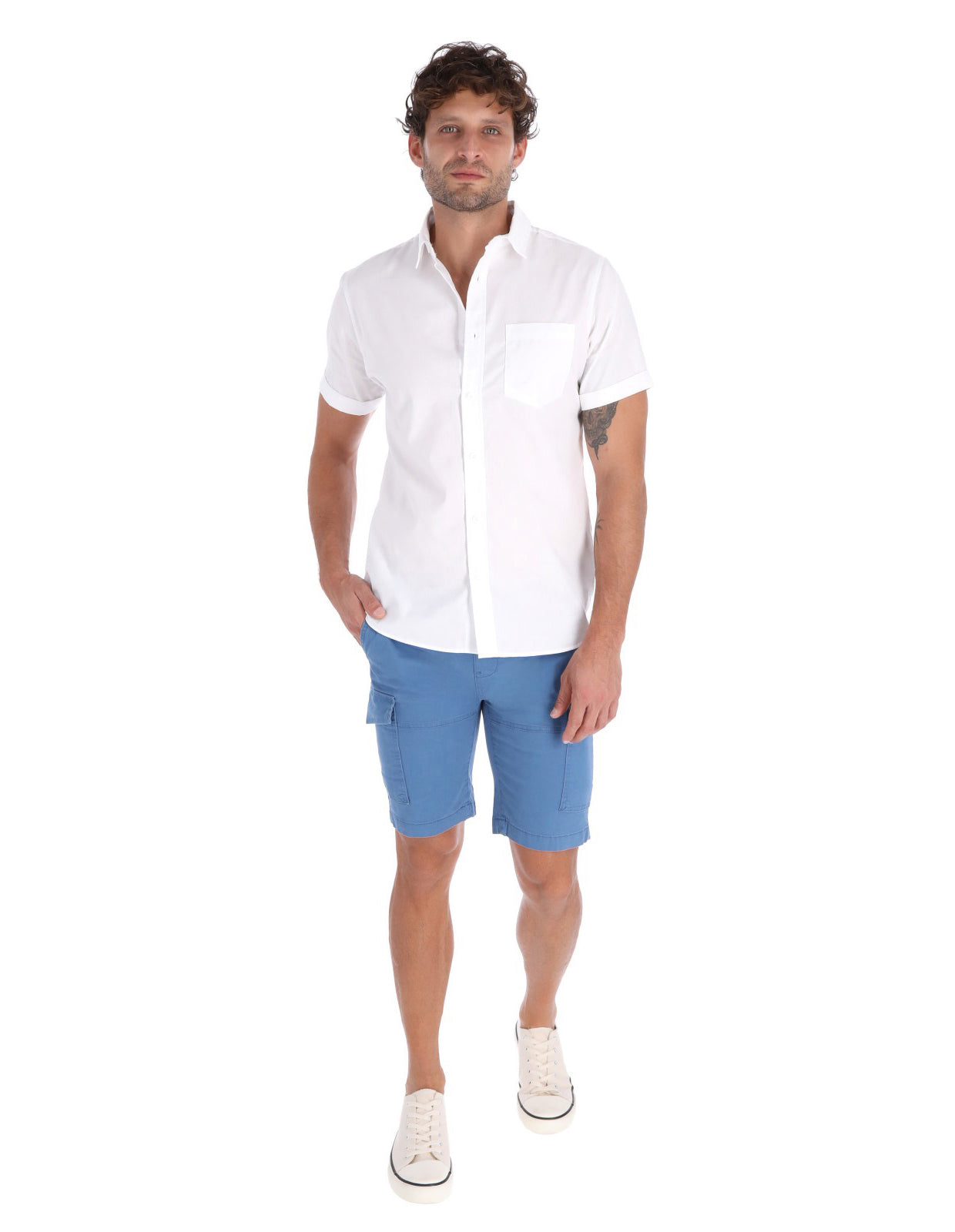 Bermuda Cargo de Gabardina - Azul Petróleo
