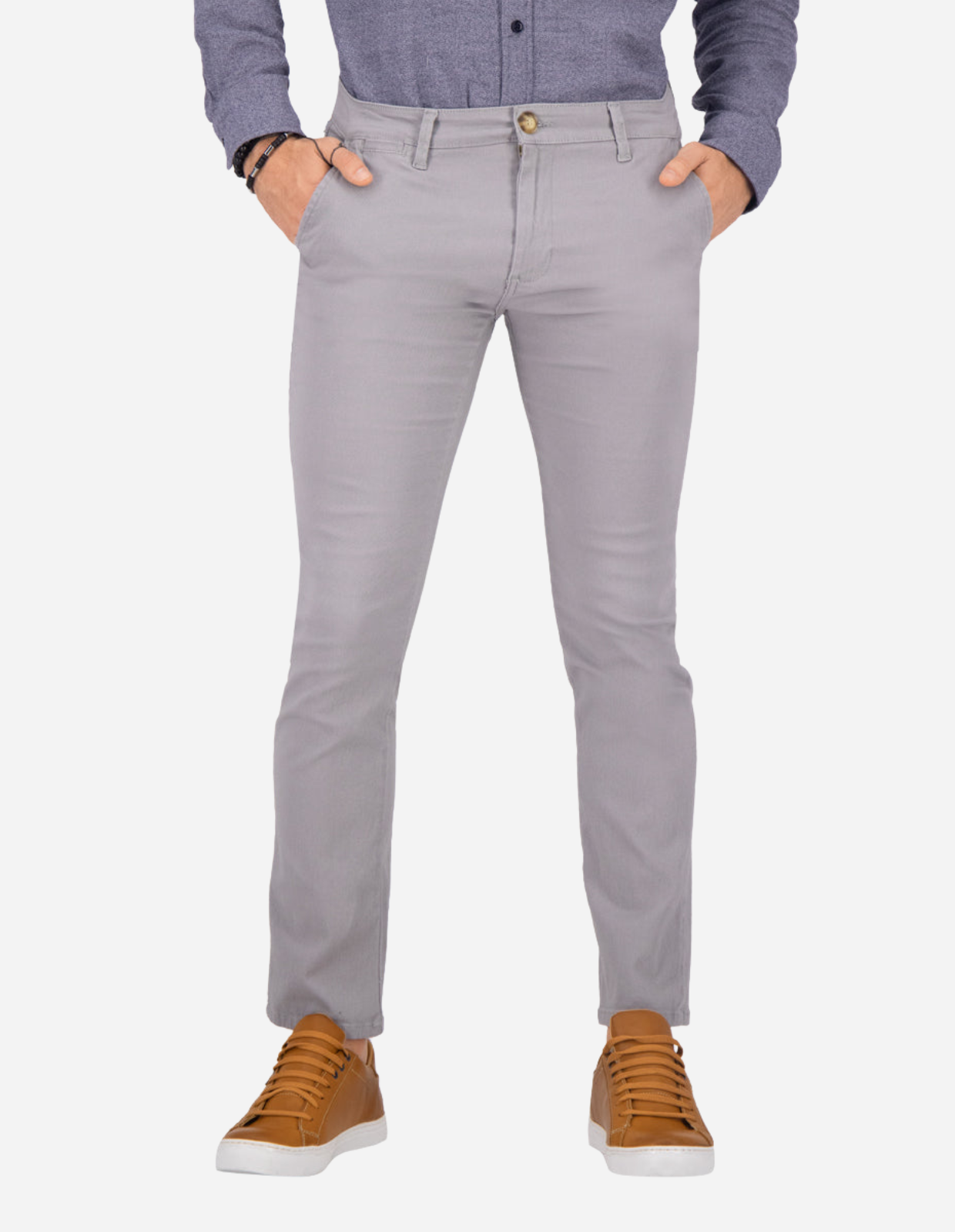 Pantalón Chino de Gabardina Slim - Gris Perla