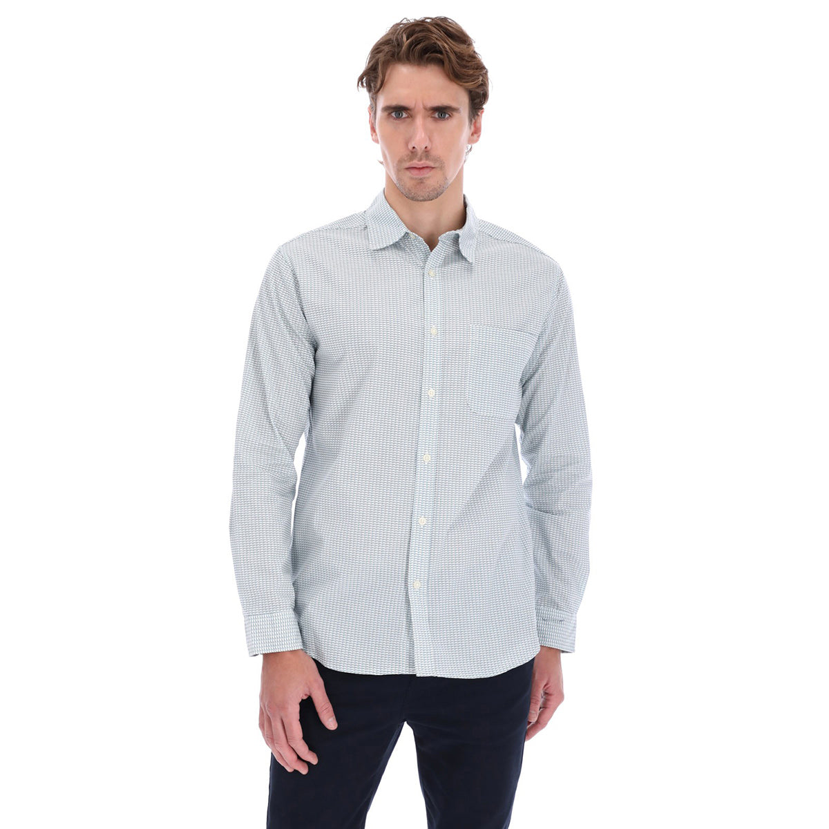 Camisa Manga Larga Slim Fit - Rombos Aqua