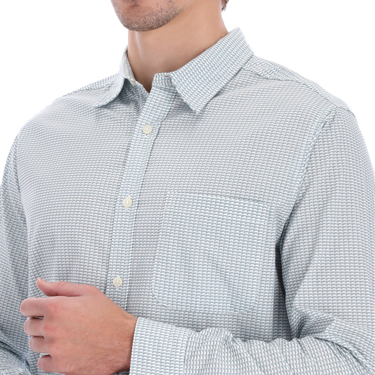 Camisa Manga Larga Slim Fit - Rombos Aqua