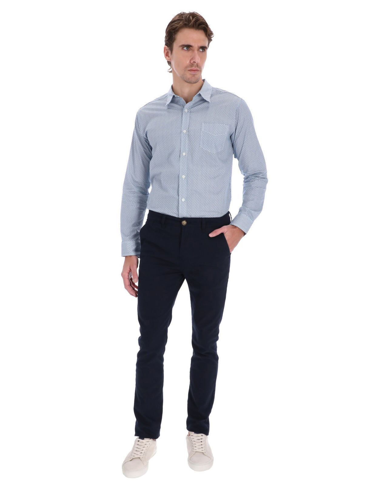 Pantalón Chino de Gabardina Recto - Azul Marino