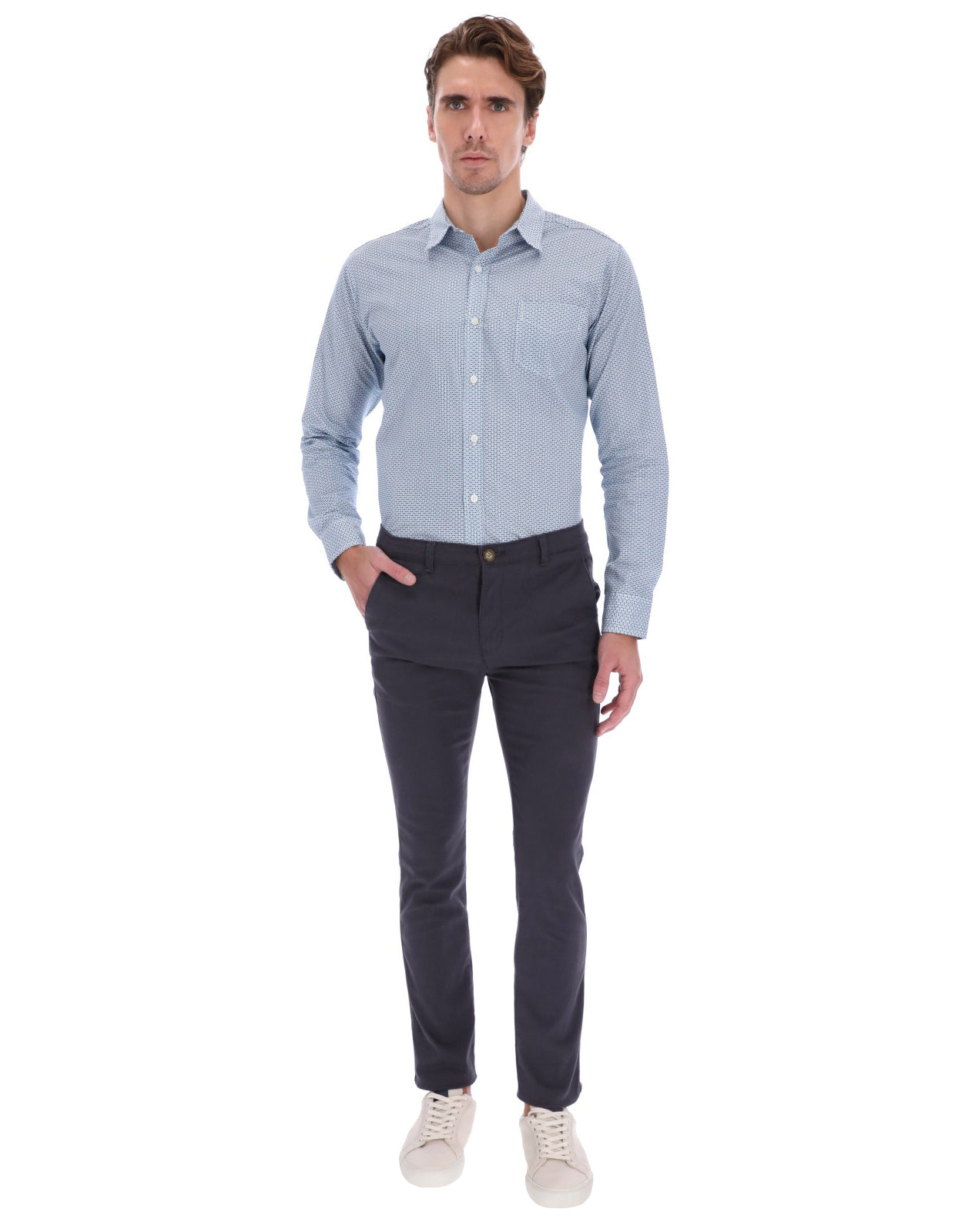 Pantalón Chino de Gabardina Recto - Gris Oxford