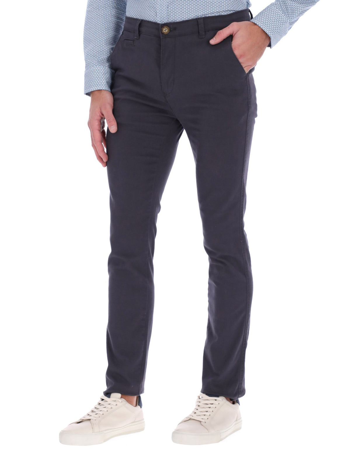 Pantalón Chino de Gabardina Recto - Gris Oxford
