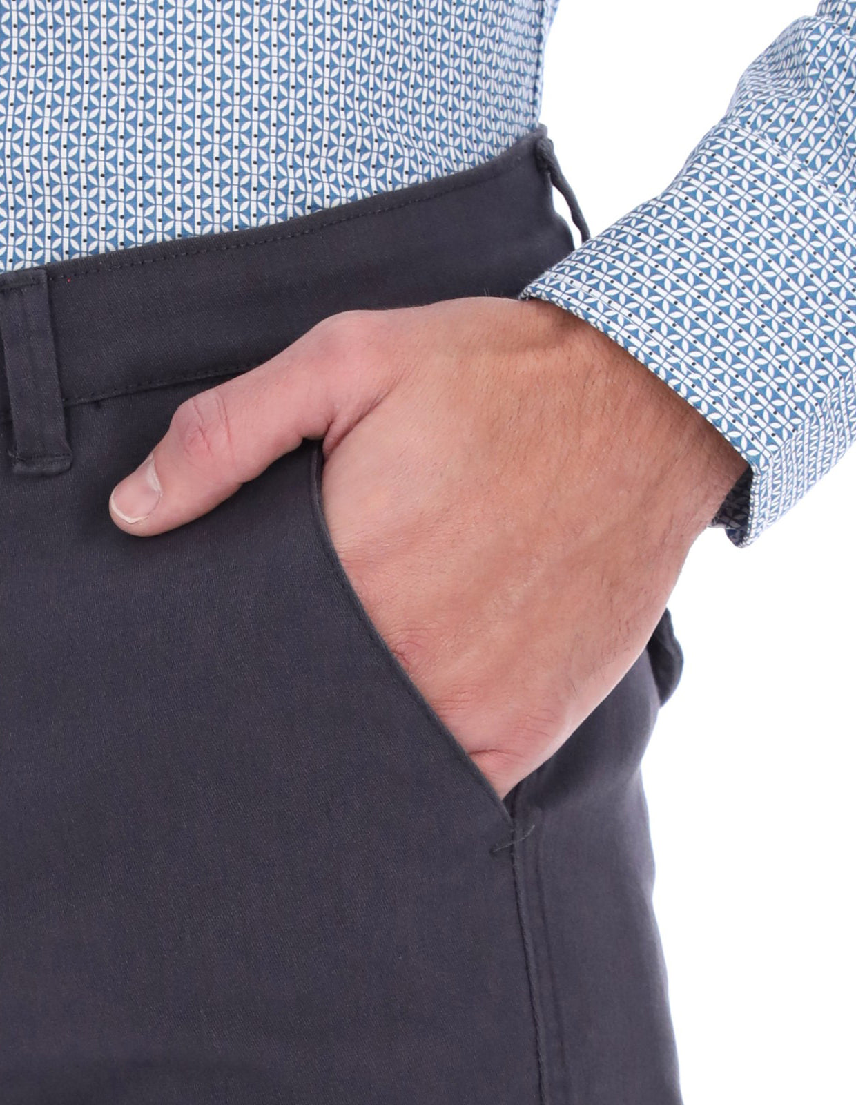 Pantalón Chino de Gabardina Recto - Gris Oxford