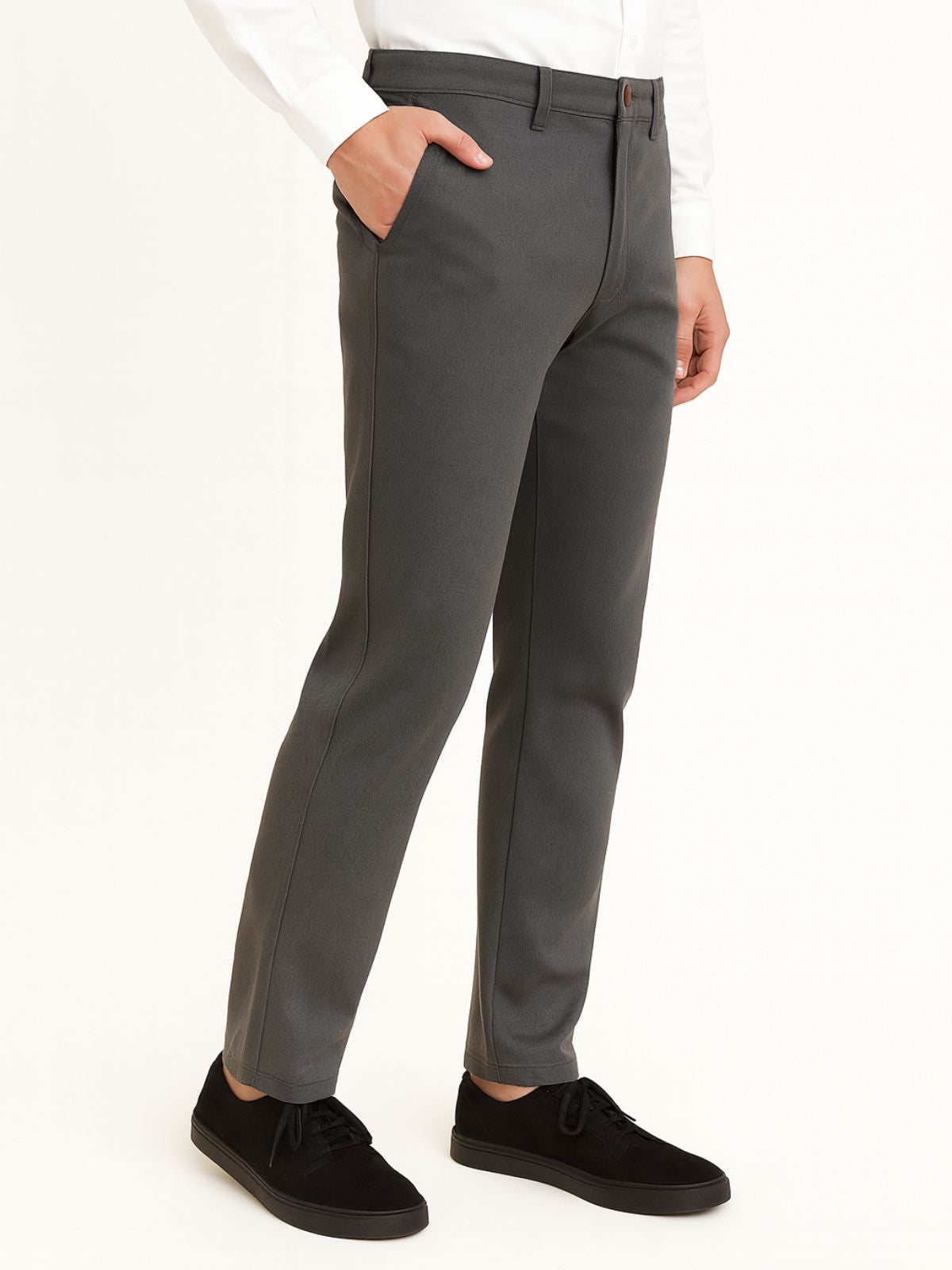 Pantalón Chino de Gabardina Recto - Gris Oxford