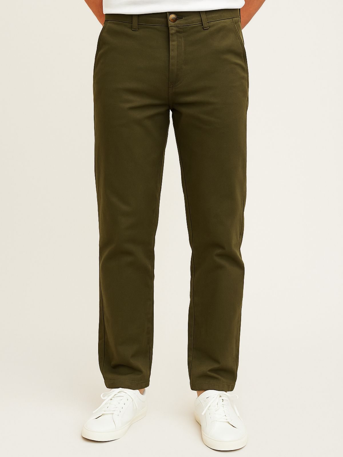 Pantalón Chino de Gabardina Recto - Verde Olivo