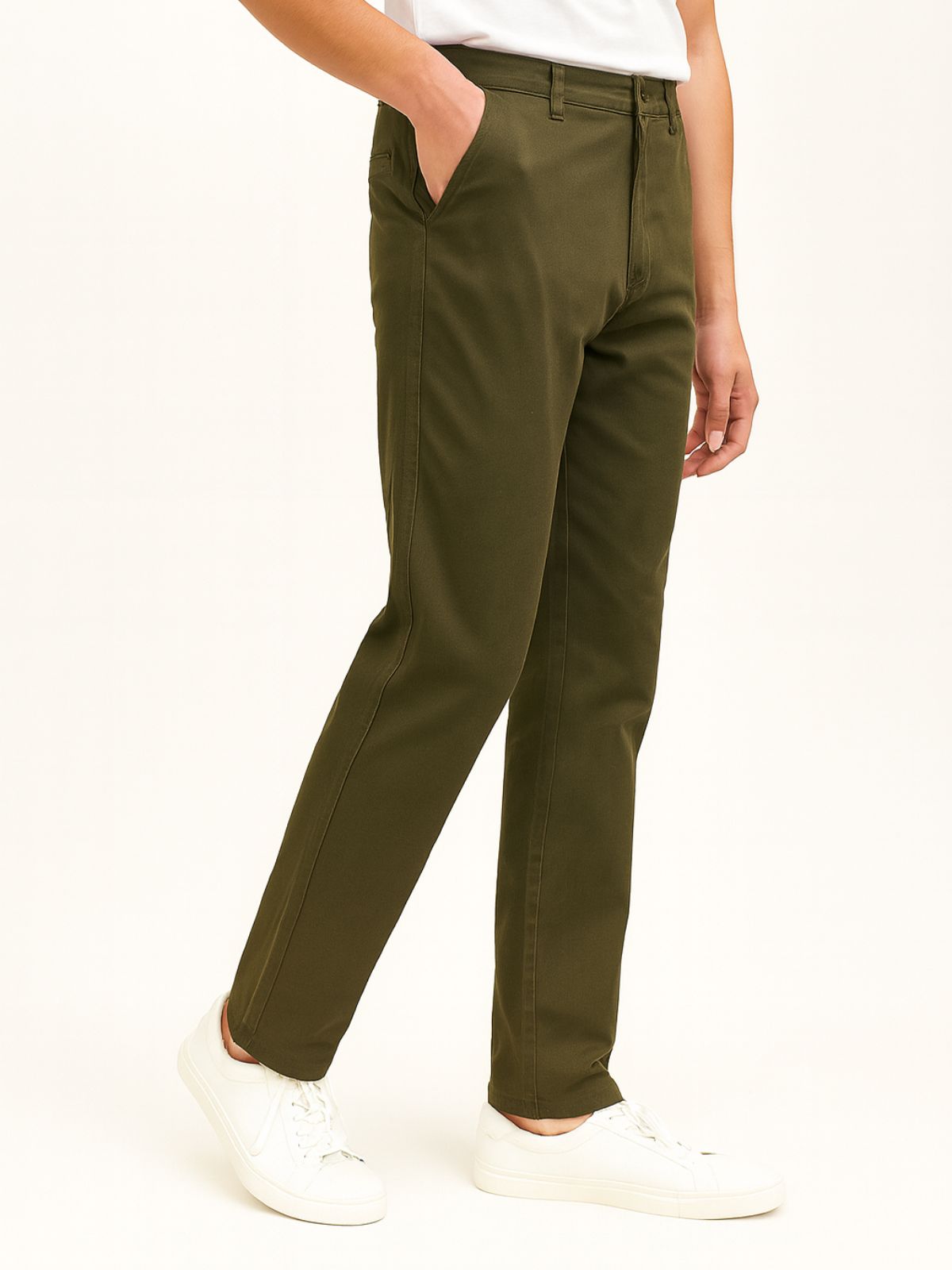 Pantalón Chino de Gabardina Recto - Verde Olivo