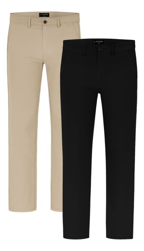 2 Pack Pantalones Estilo Chino Recto Para Hombre Holstone - (Arena / Negro)