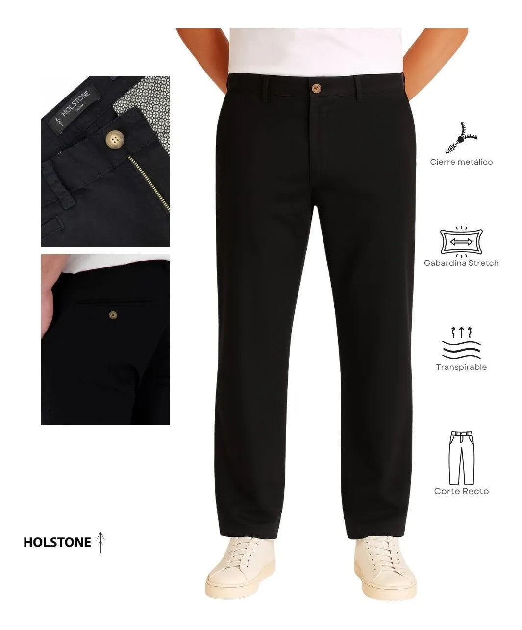 2 Pack Pantalones Estilo Chino Recto Para Hombre Holstone - (Arena / Negro)