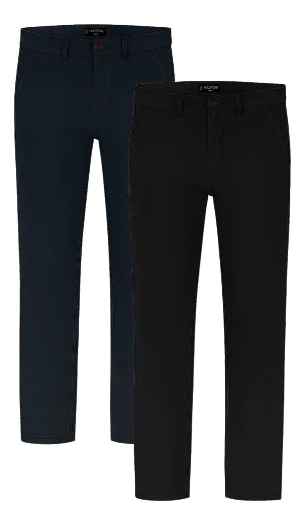 2 Pack Pantalones Estilo Chino Recto Para Hombre Holstone - (Negro / Azul Marino)