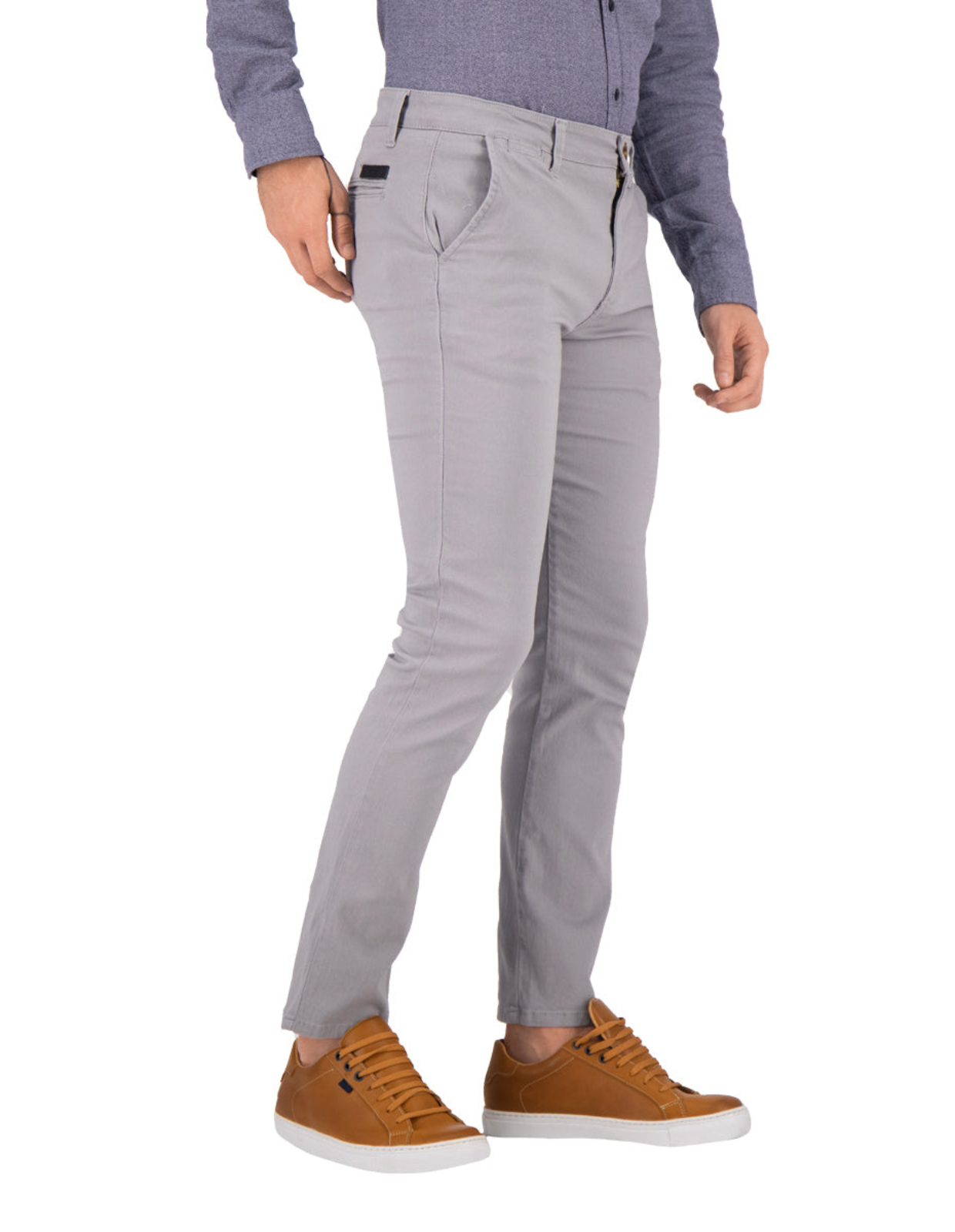 Pantalon Chino de Gabardina Gris Perla 32 Gris perla Slim