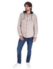 Chamarra Casual Tipo Sobrecamisa con Capucha - Beige