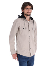 Chamarra Casual Tipo Sobrecamisa con Capucha - Beige