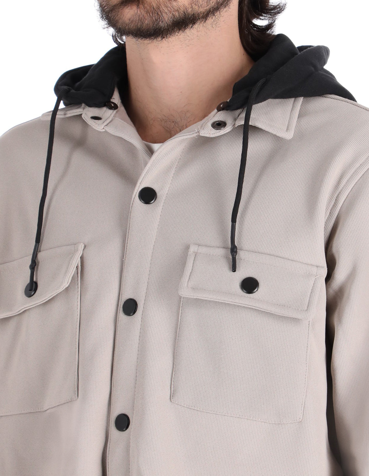 Chamarra Casual Tipo Sobrecamisa con Capucha - Beige