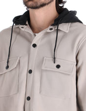 Chamarra Casual Tipo Sobrecamisa con Capucha - Beige