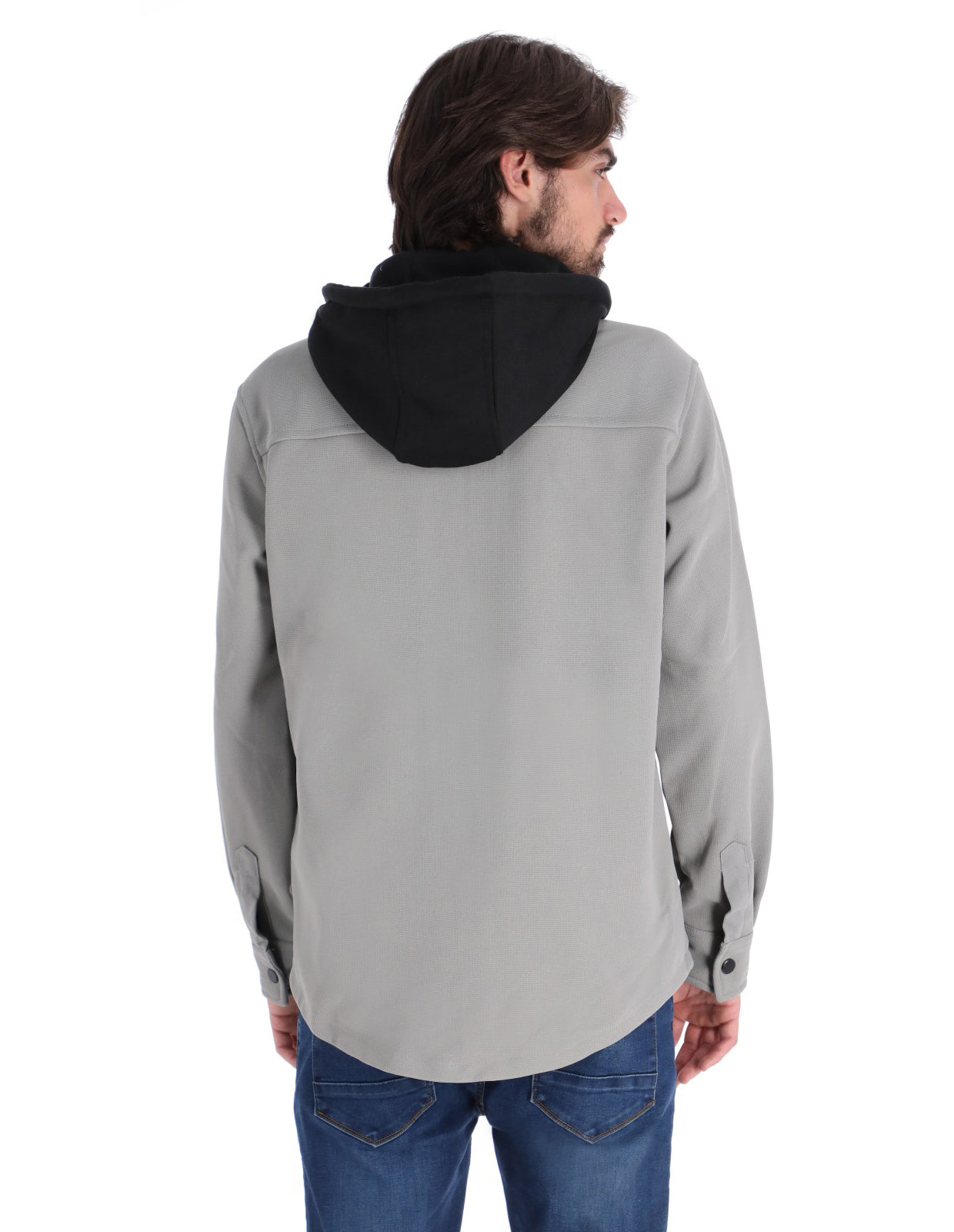 Chamarra Casual Tipo Sobrecamisa con Capucha - Gris
