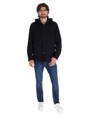 Chamarra Casual Tipo Sobrecamisa con Capucha - Negro