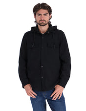 Chamarra Casual Tipo Sobrecamisa con Capucha - Negro