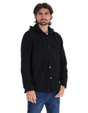 Chamarra Casual Tipo Sobrecamisa con Capucha - Negro