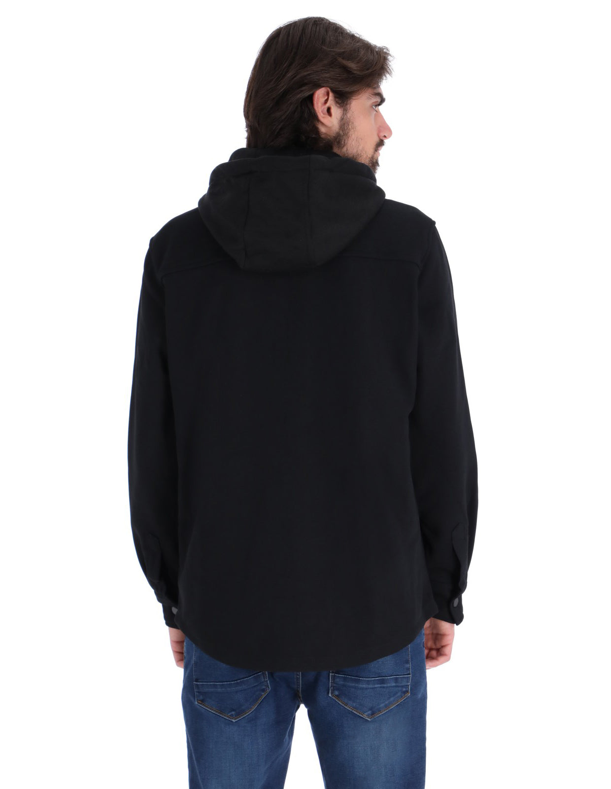 Chamarra Casual Tipo Sobrecamisa con Capucha - Negro