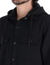 Chamarra Casual Tipo Sobrecamisa con Capucha - Negro