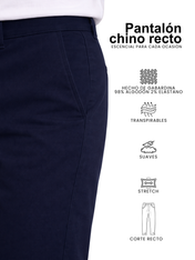 Pantalón Chino de Gabardina Recto - Azul Marino