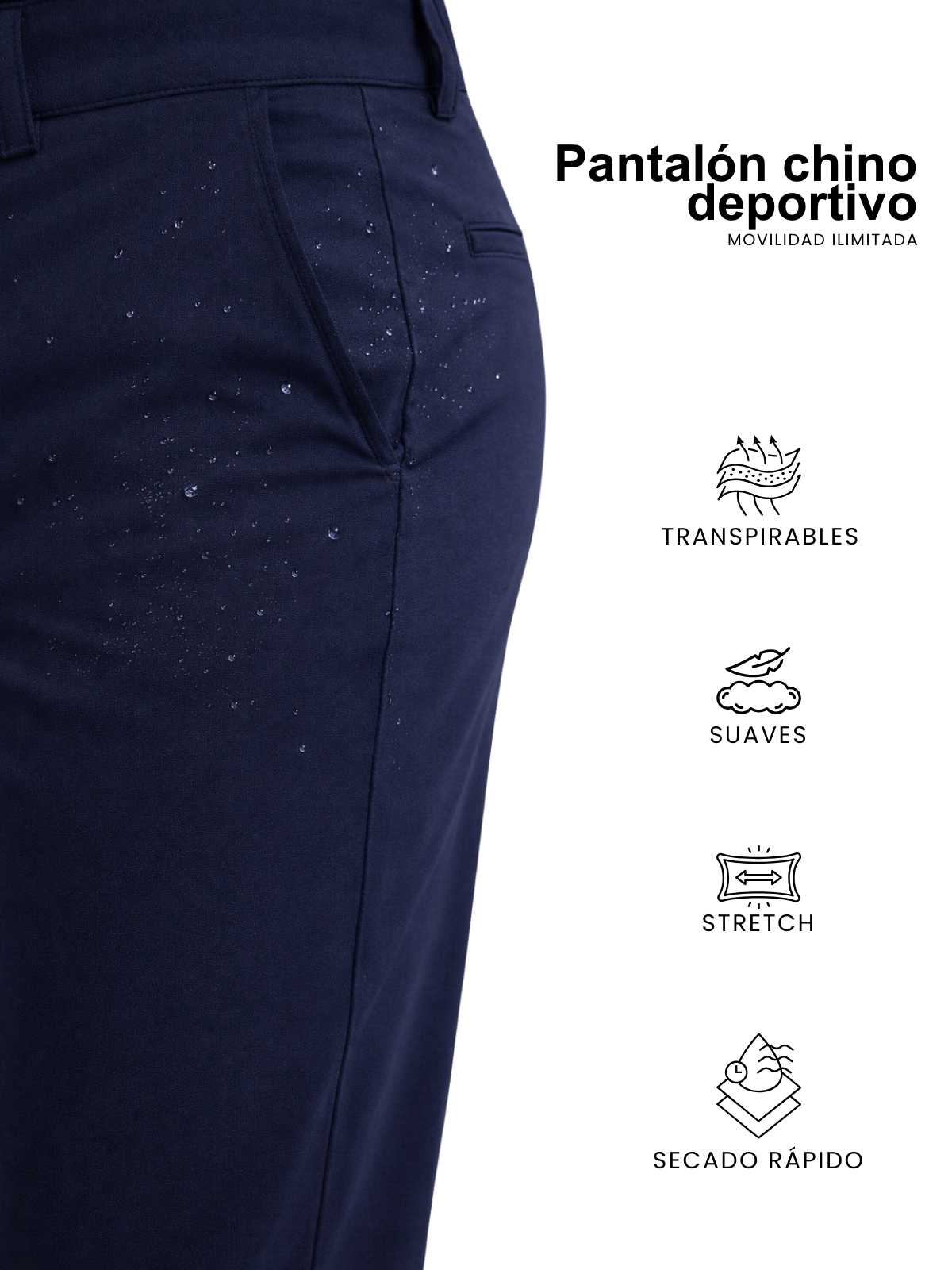 Pantalón Estilo Chino Deportivo Elástico Slim - Azul Marino