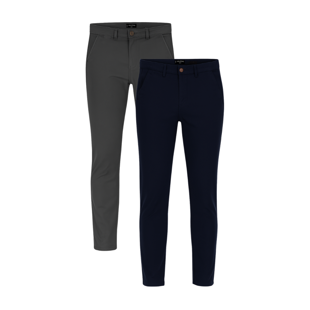 2 Pack de Pantalones Chino Holstone Para Hombre - (Azul Marino / Gris Oxford)