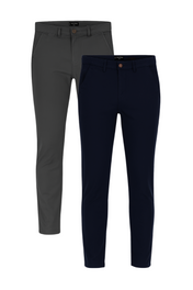2 Pack de Pantalones Chino Holstone Para Hombre - (Azul Marino / Gris Oxford)
