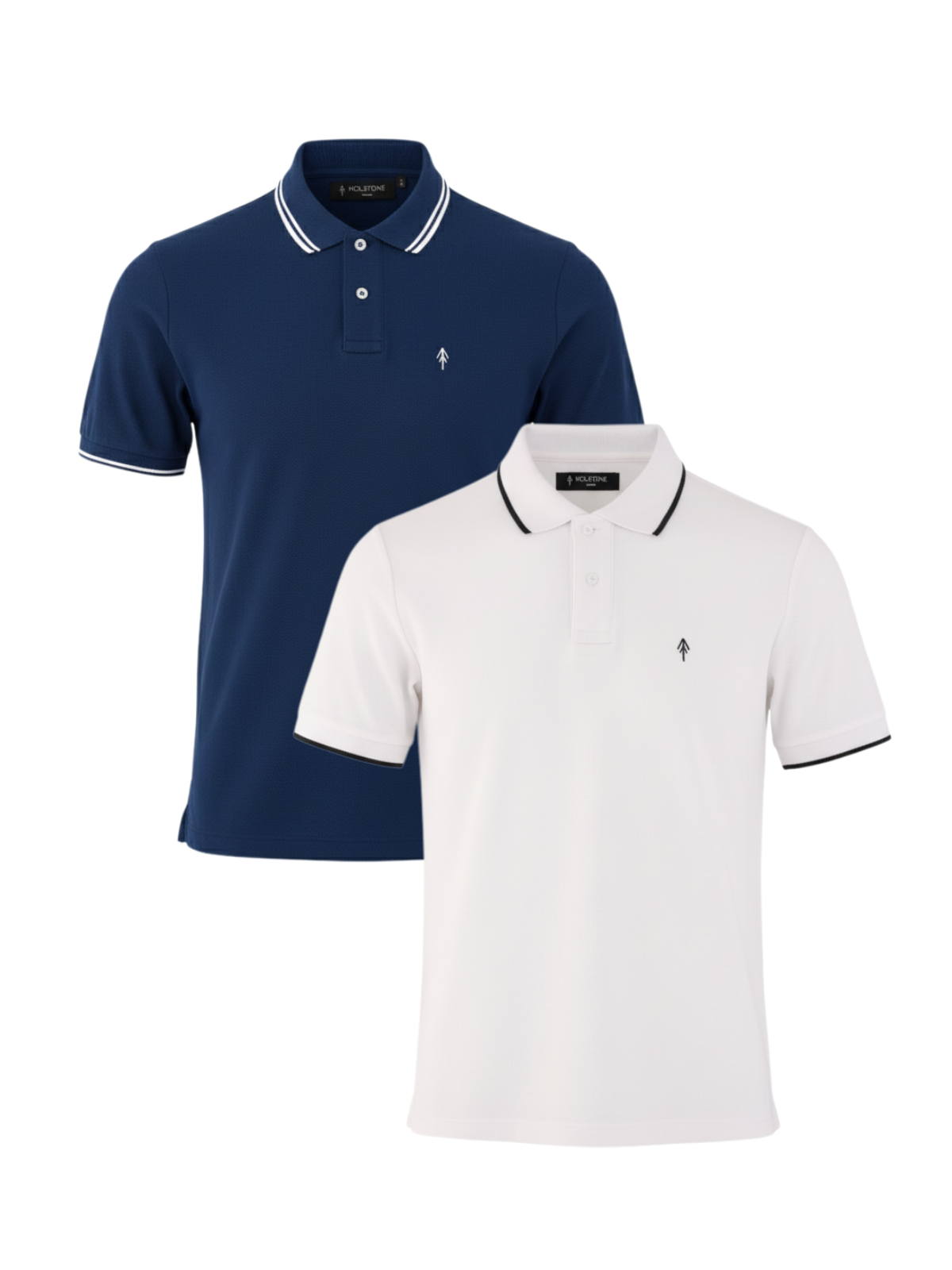 2 Pack Playeras Tipo Polo Holstone - (Blanco - Azul Náutica)