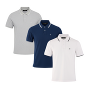 3 Pack Playeras Tipo Polo Holstone - (Blanco - Azul Náutica - Gris Jaspe)