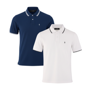 2 Pack Playeras Tipo Polo Holstone - (Blanco - Azul Náutica)