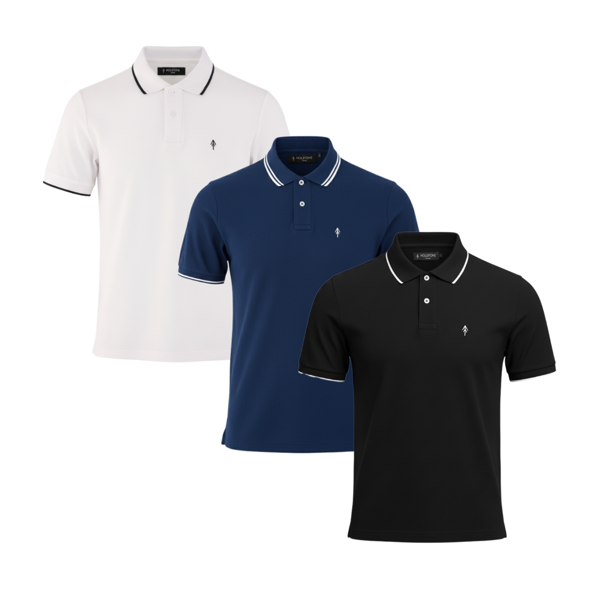 3 Pack Playeras Tipo Polo Holstone - (Blanco - Negro - Azul Náutica)