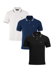 3 Pack Playeras Tipo Polo Holstone - (Blanco - Negro - Azul Náutica)