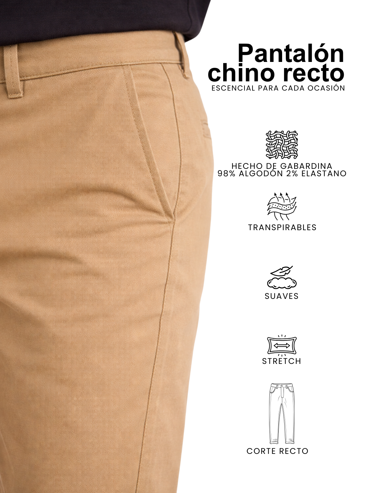Pantalón Chino de Gabardina Recto - Caqui