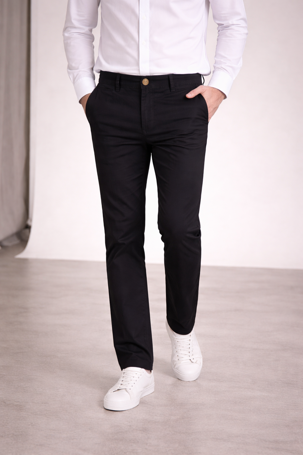 Pantalón Chino de Gabardina Recto - Negro