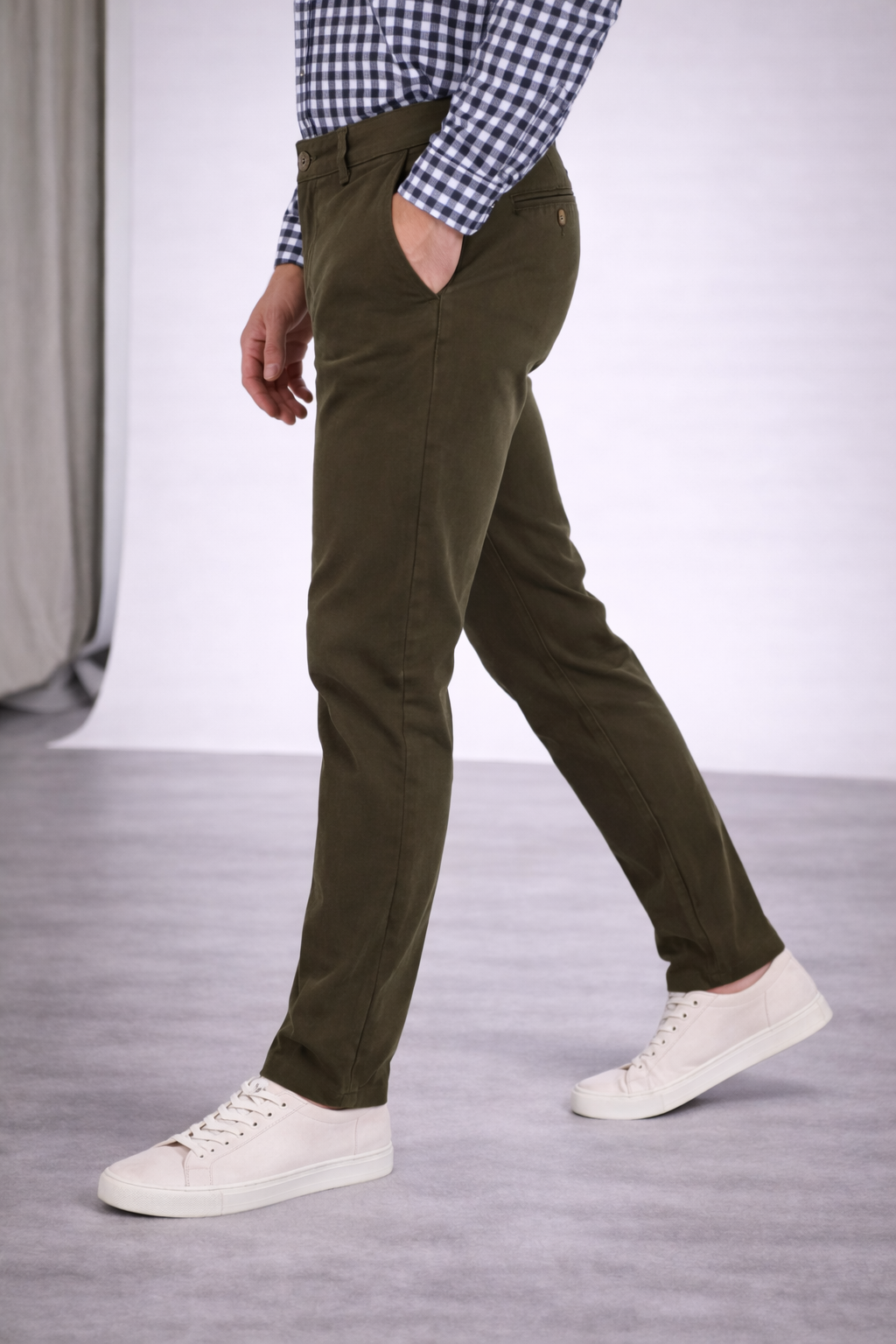 Pantalón Chino de Gabardina Slim - Verde Olivo