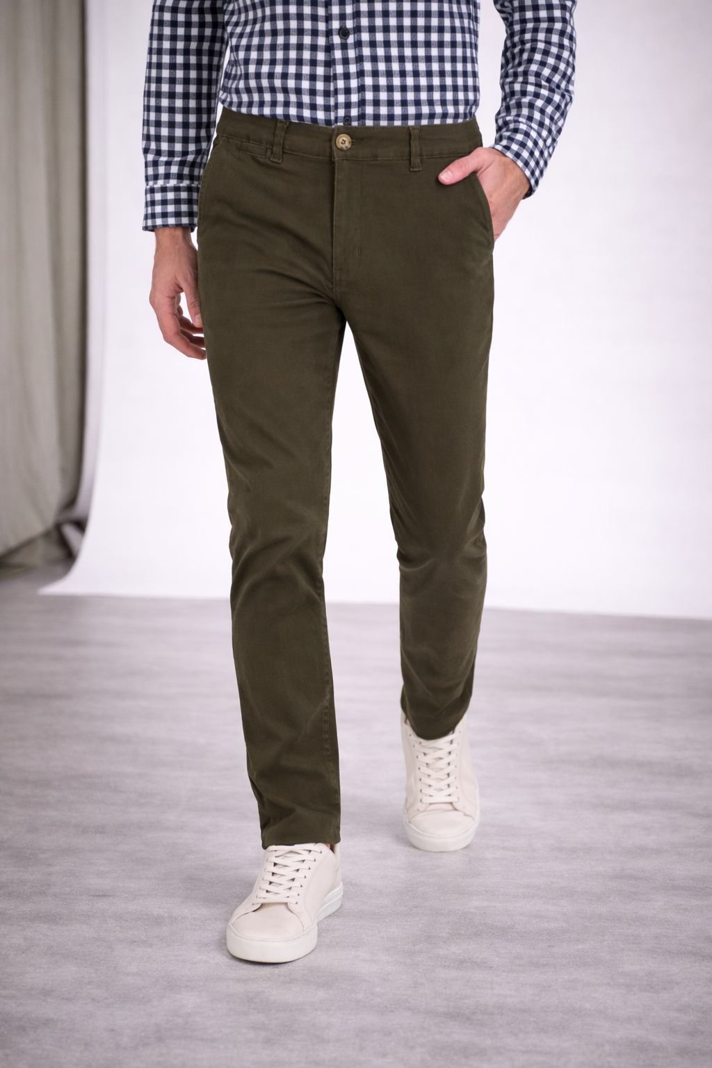 Pantalón Chino de Gabardina Slim - Verde Olivo