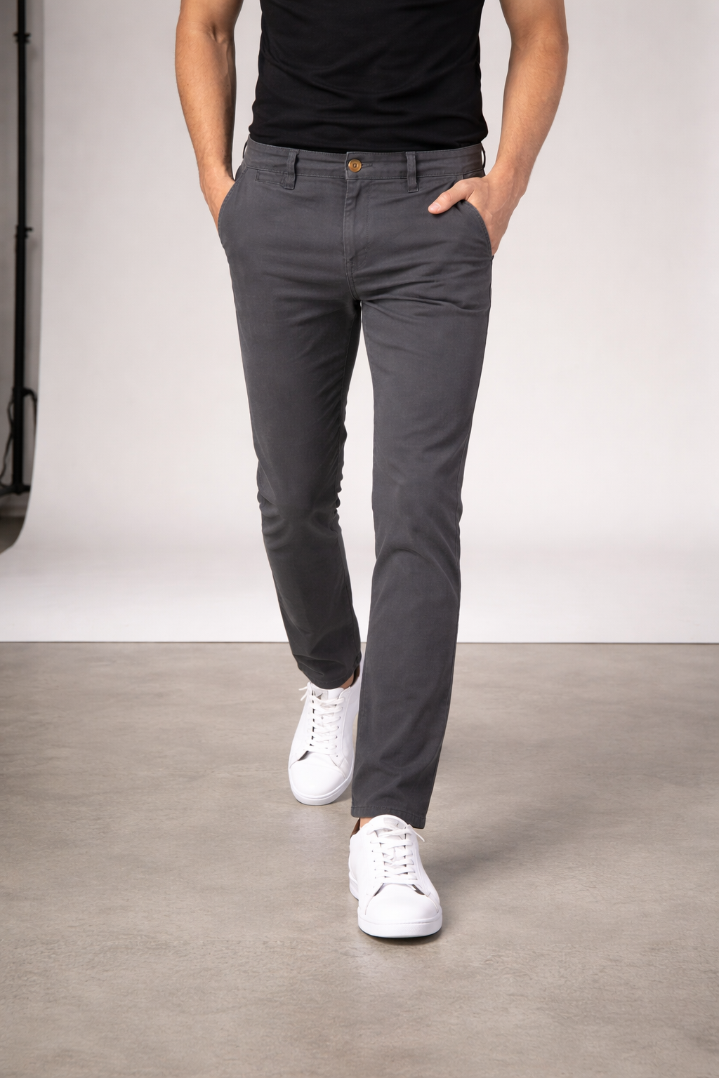 Pantalón Chino de Gabardina Slim - Gris Oxford