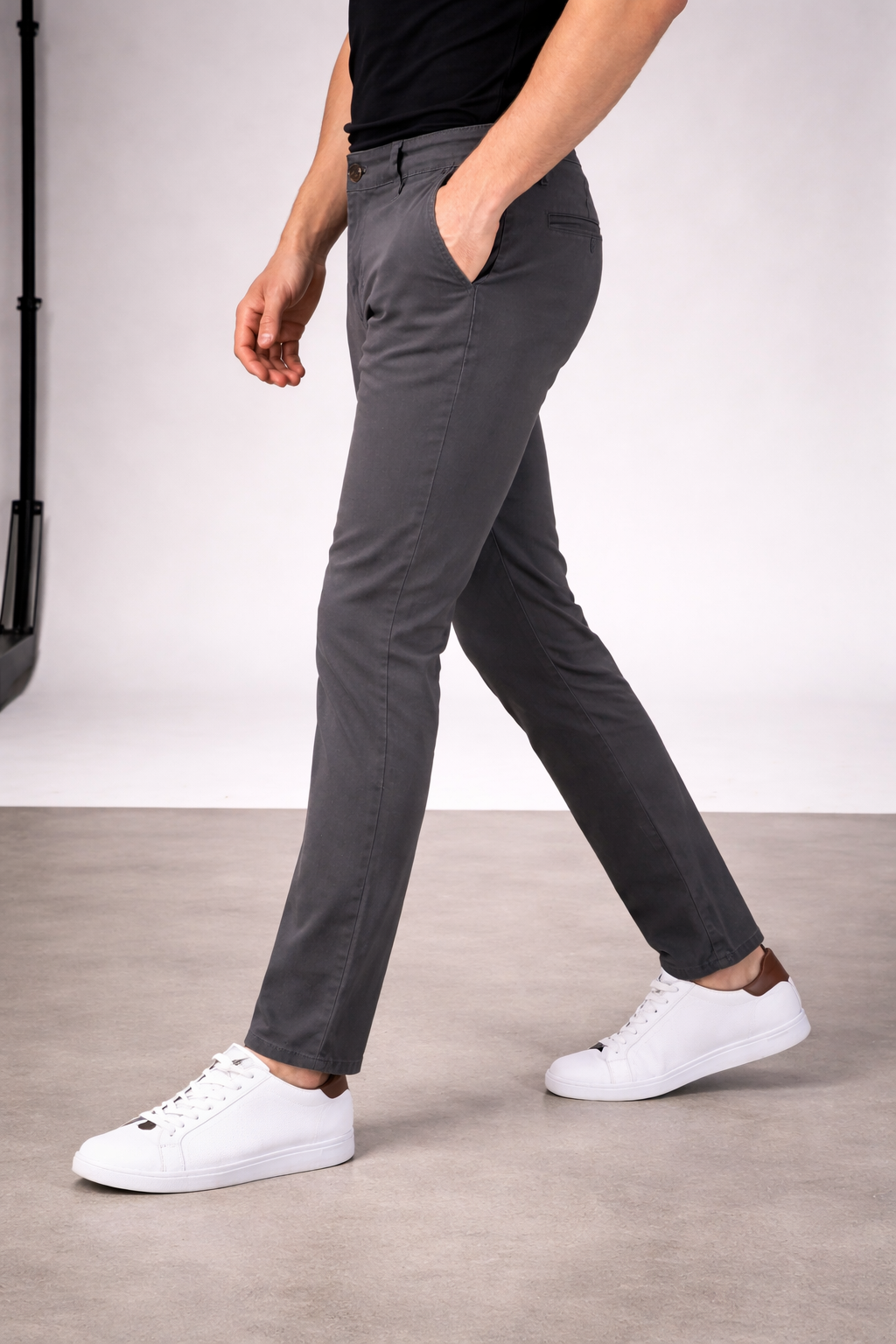 Pantalón Chino de Gabardina Slim - Gris Oxford