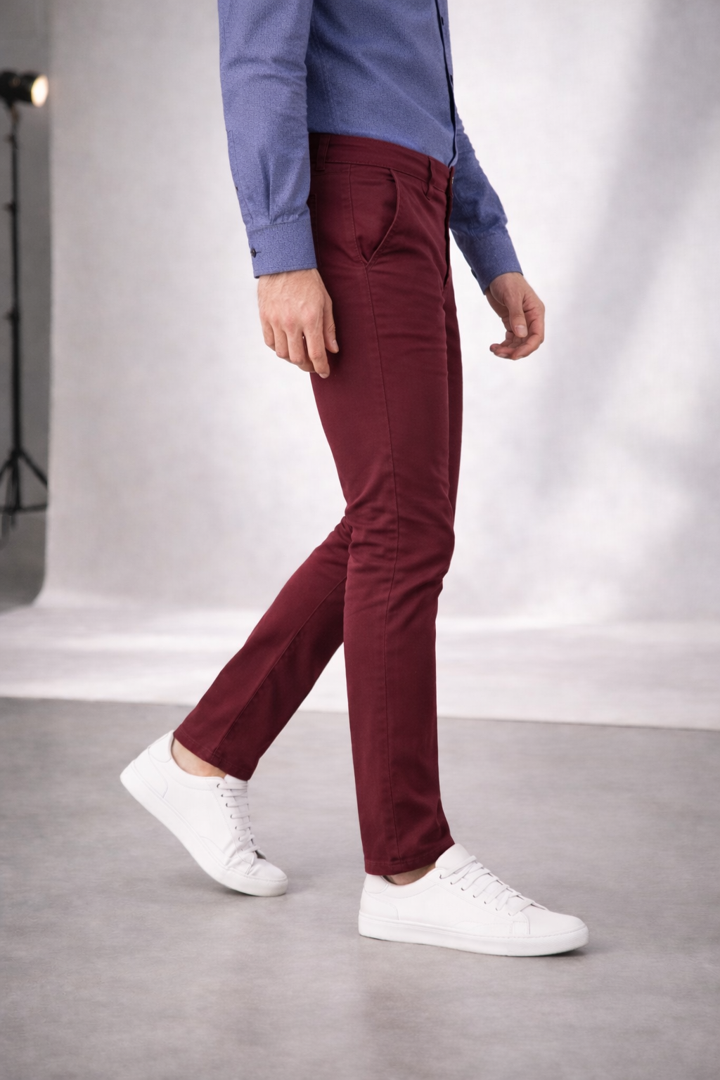 Pantalón Chino de Gabardina Slim - Vino