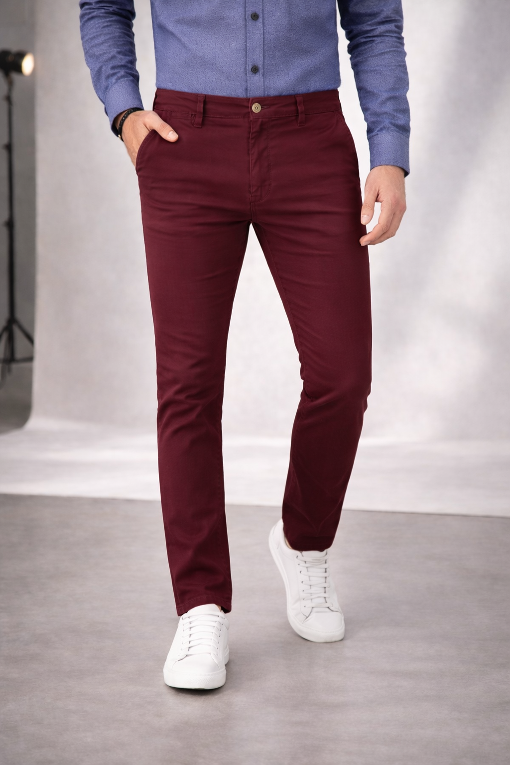 Pantalón Chino de Gabardina Slim - Vino