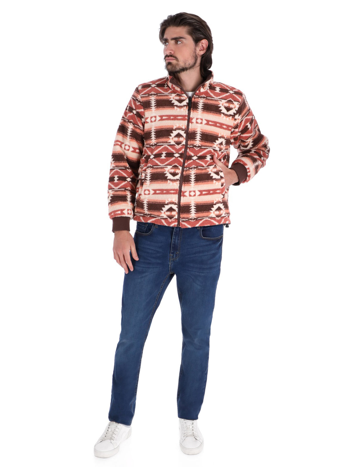 Chamarra Doble Vista para Hombre con Cierre Frontal - Café