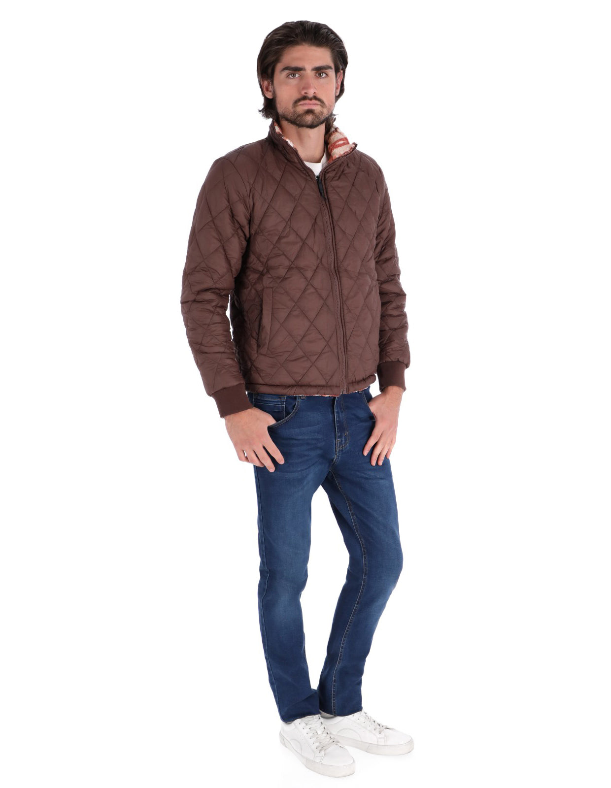 Chamarra Doble Vista para Hombre con Cierre Frontal - Café