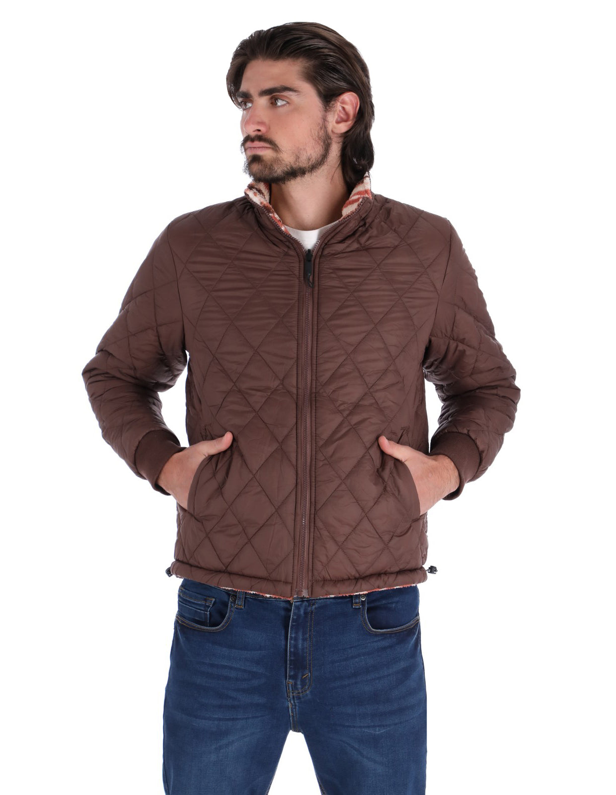 Chamarra Doble Vista para Hombre con Cierre Frontal - Café