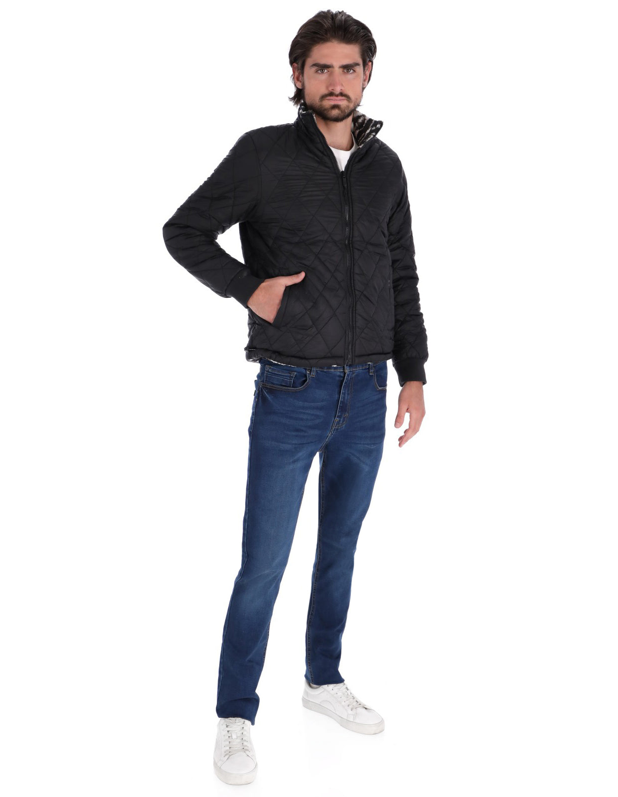 Chamarra Doble Vista para Hombre con Cierre Frontal - Negro