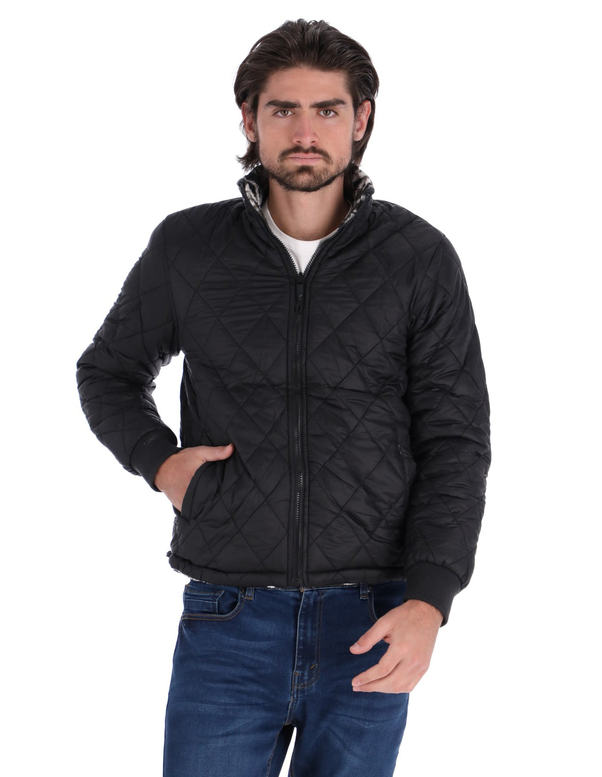 Chamarra Doble Vista para Hombre con Cierre Frontal - Negro