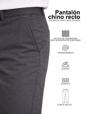 Pantalón Chino de Gabardina Recto - Gris Oxford