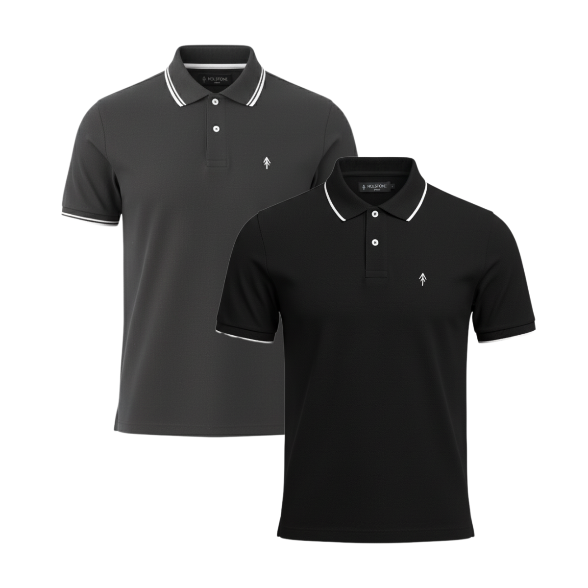 2 Pack Playeras Tipo Polo Holstone - (Gris Oxford - Negro)